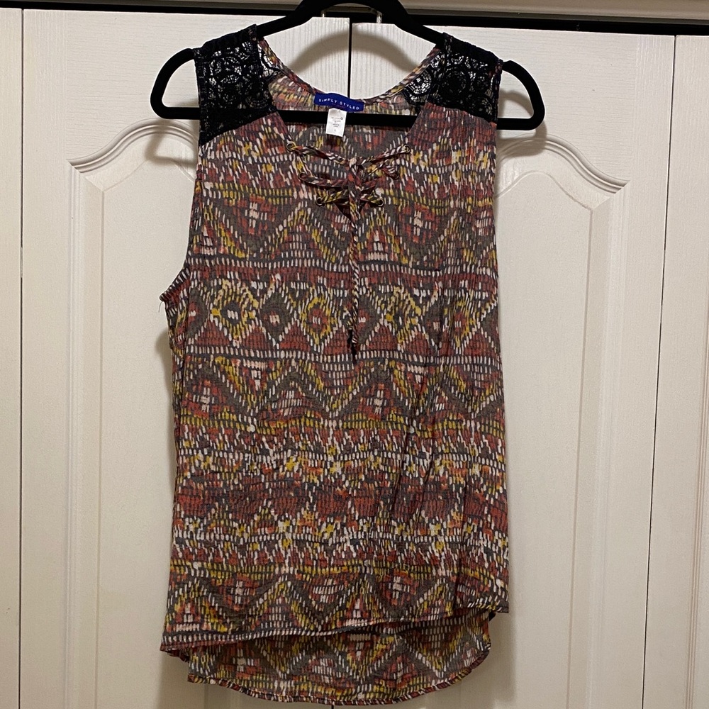 Sears Geometric Print Blouse with Black Lace
